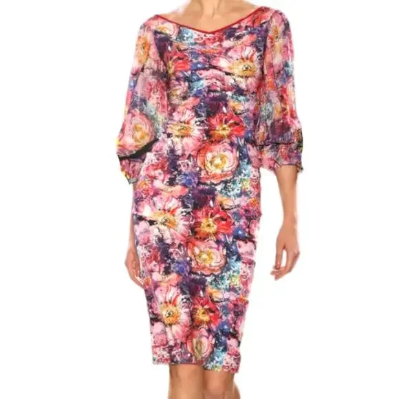 Chiara Boni La Petite Robe Floral Print Off-the-Shoulder Blouson‎ Sleeve Dress - Picture 2 of 11